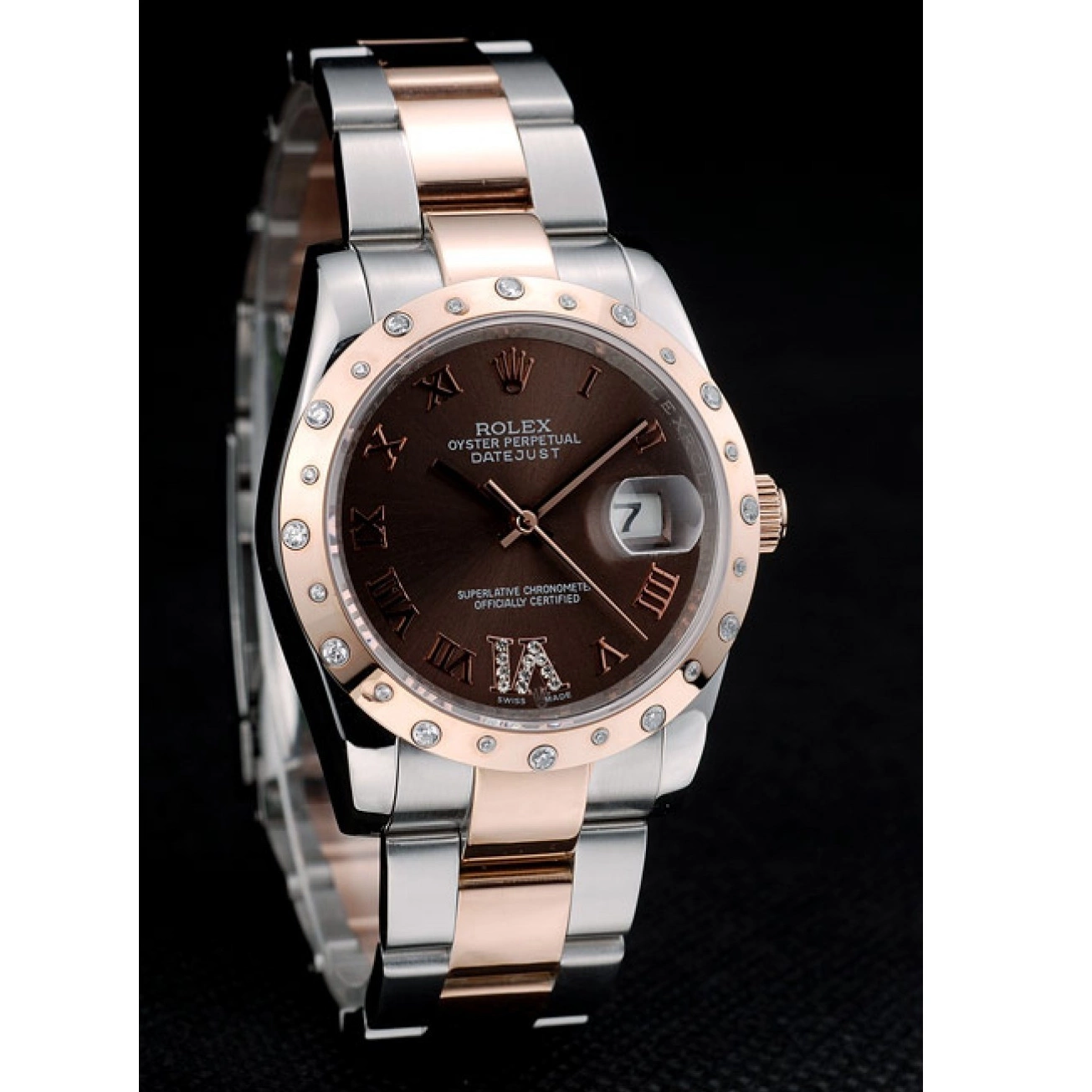 Rolex aaa copy Brown 41994 Dial Brushed DateJust Diamond Stainless Case Plated Rolex Steel 0825